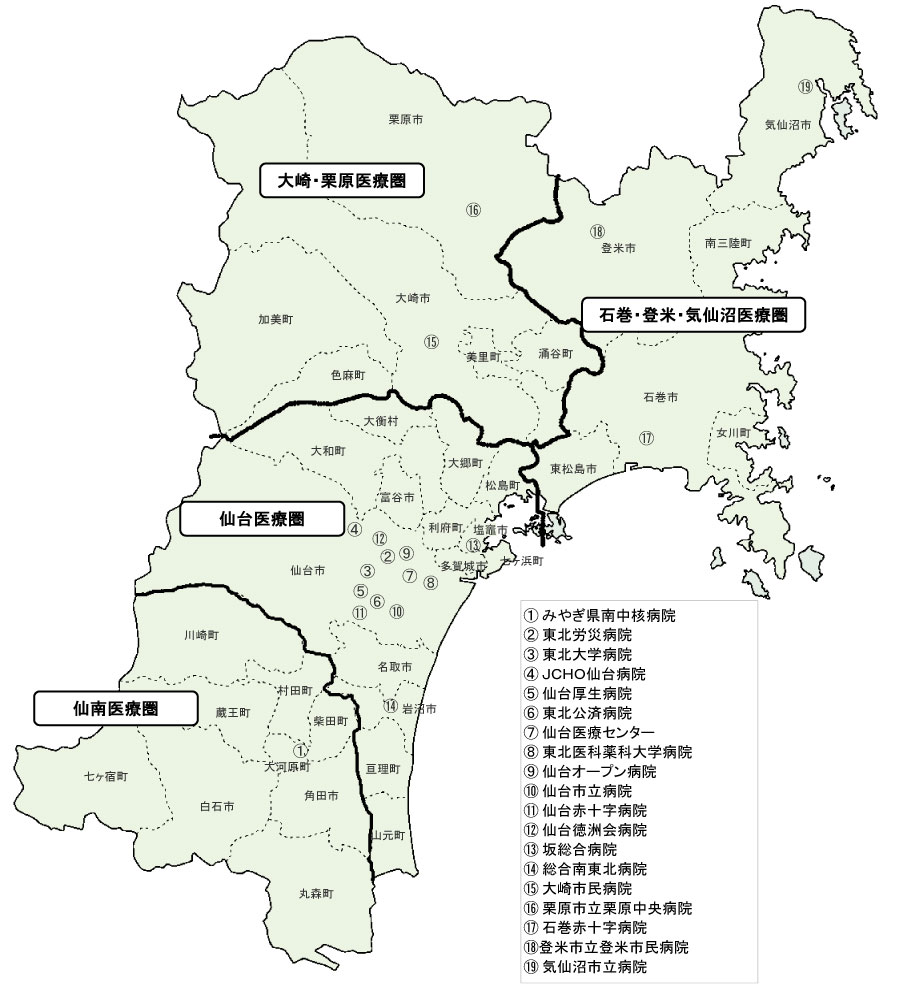 宮城県臨床研修病院マップ